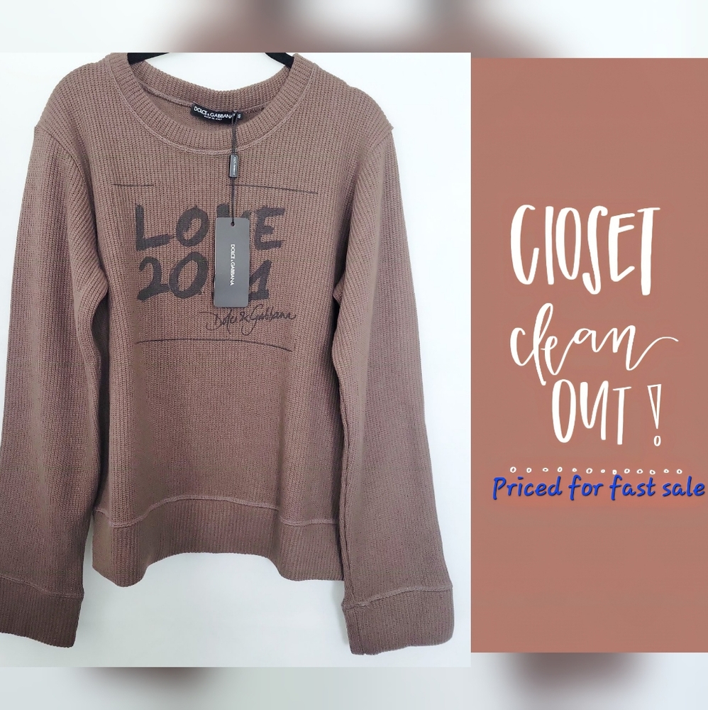 Dolce & Gabbana Brown Crewneck Sweater with Text Detail
